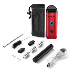 Herby dry herb vaporizer package contents in carmine red