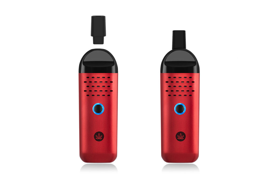 Herby dry herb vaporizer insulating mouthpiece tips showing how to insert into Herby's carmine red mouthpiece