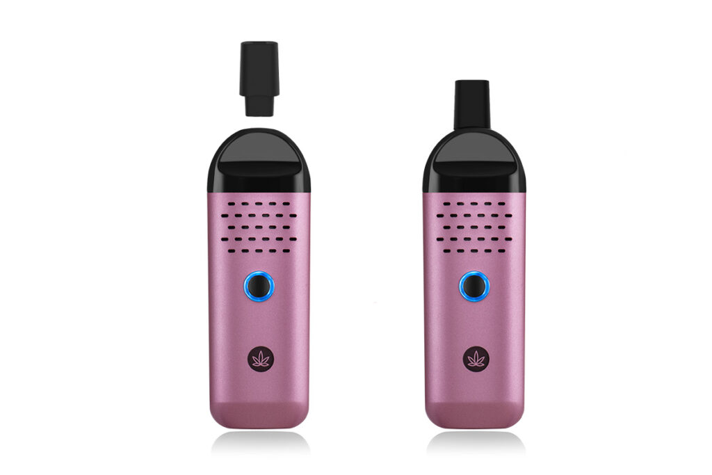 Herby dry herb vaporizer insulating mouthpiece tips showing how to insert into Herby's tickled pink mouthpiece